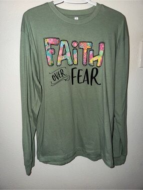 Faith Over Fear Long Sleeve Tee - Sage Green